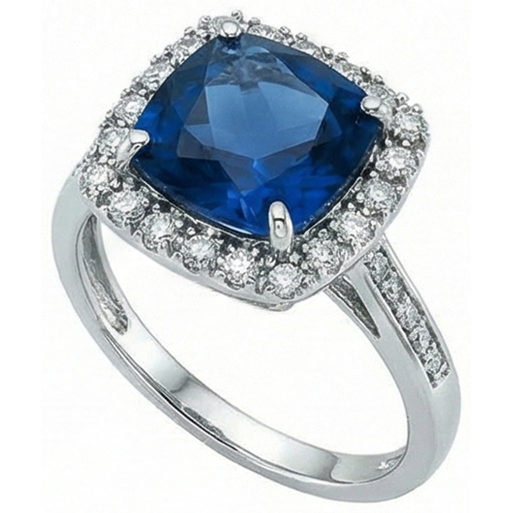 Cushion Cut Sapphire With Natural Earth Mined Diamond Wedding Ring 3 Ct. White Gold 14K