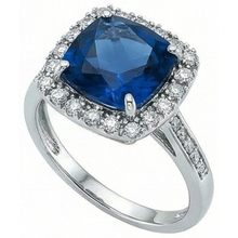 Cushion Cut Sapphire With Natural Earth Mined Diamond Wedding Ring 3 Ct. White Gold 14K
