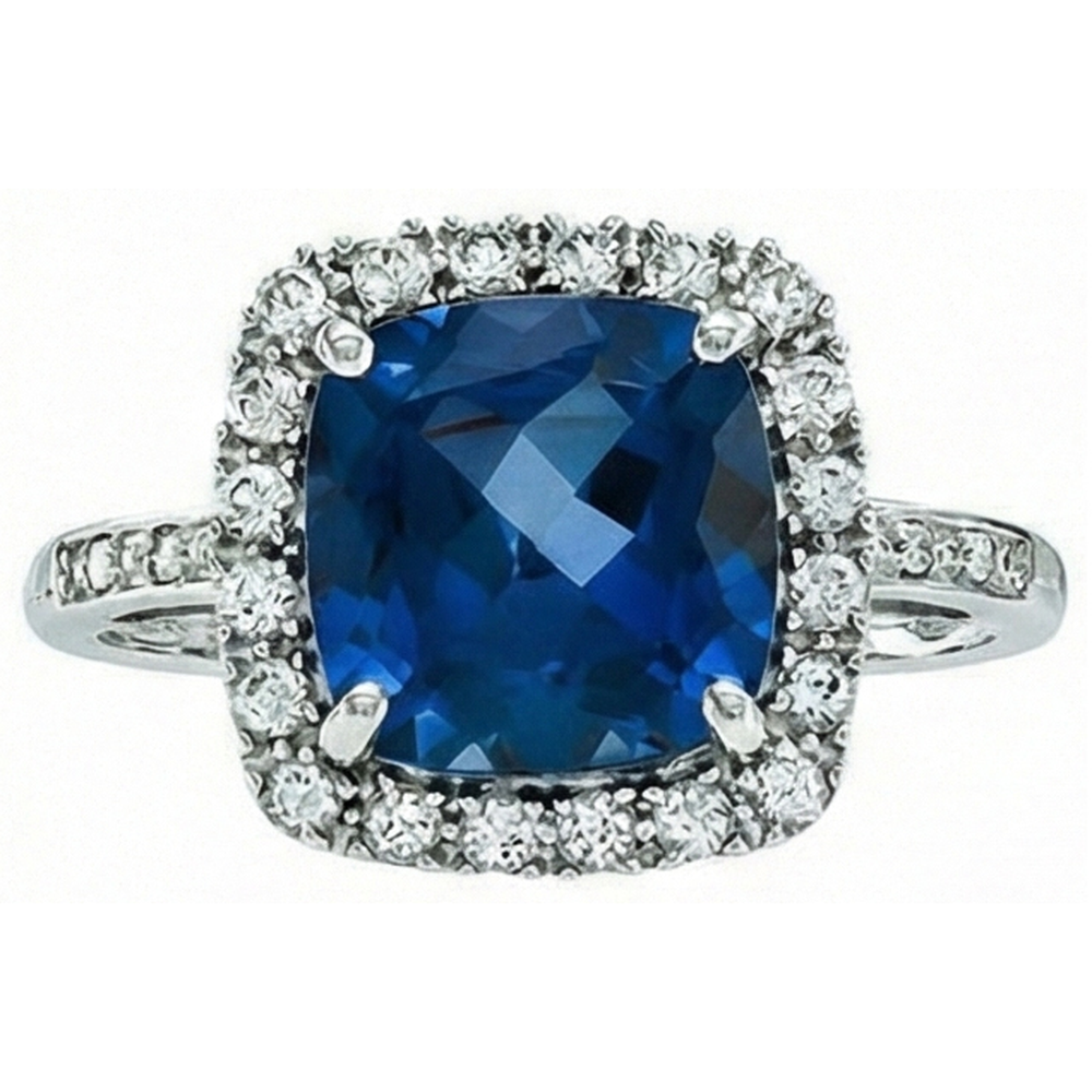 Cushion Cut Sapphire With Natural Earth Mined Diamond Wedding Ring 3 Ct. White Gold 14K