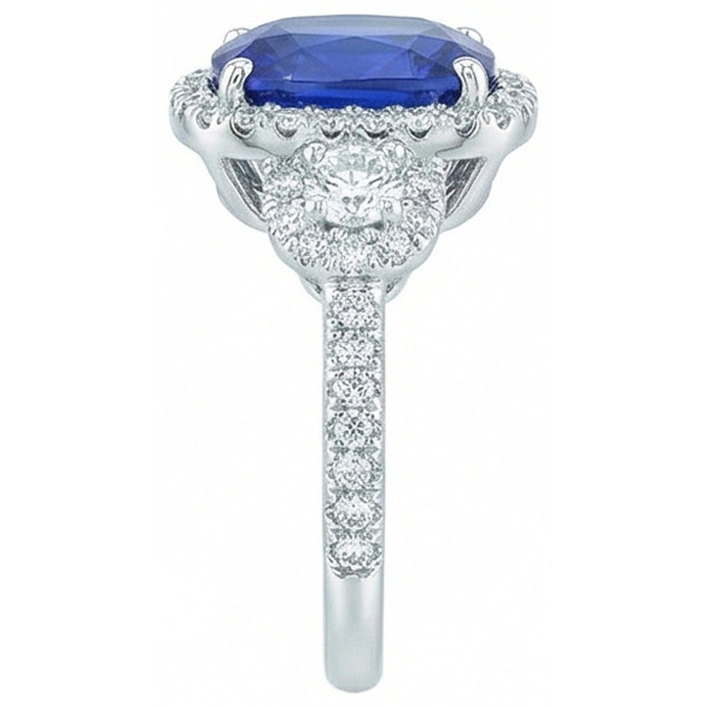Cushion Cut Sri Lankan Sapphire Natural Earth Mined Diamond Ring White Gold 14K 5 Ct