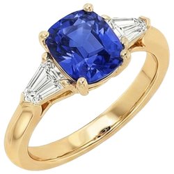 Cushion Deep Blue Ceylon Sapphire & Tapered Baguette Ring 9.50 Carats