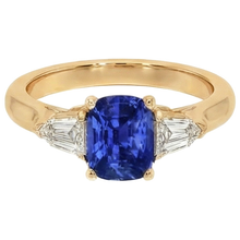 Cushion Deep Blue Ceylon Sapphire & Tapered Baguette Ring 9.50 Carats