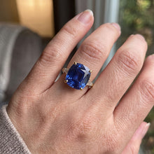 Cushion Deep Blue Ceylon Sapphire & Tapered Baguette Ring 9.50 Carats