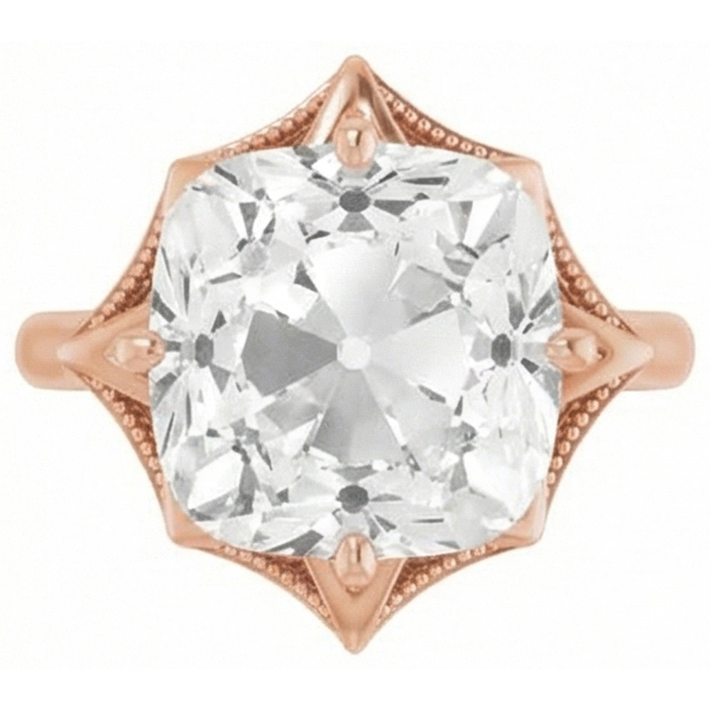 Brilliant Diamond Cushion Cut Solitaire Ring in 14K Rose Gold – side view
