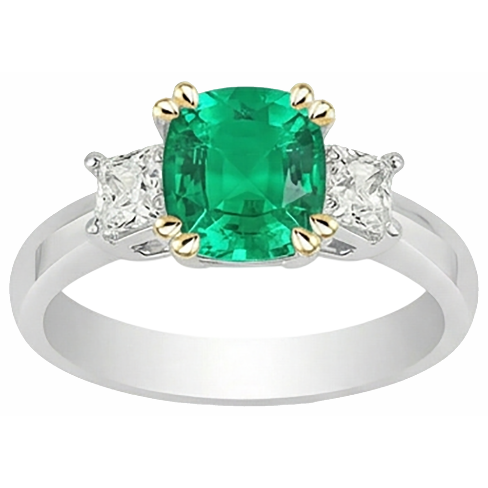 Genuine Fine Emerald Colored Stone Ring 3.50 ct 14 Karat Two Tone Gold – front view
