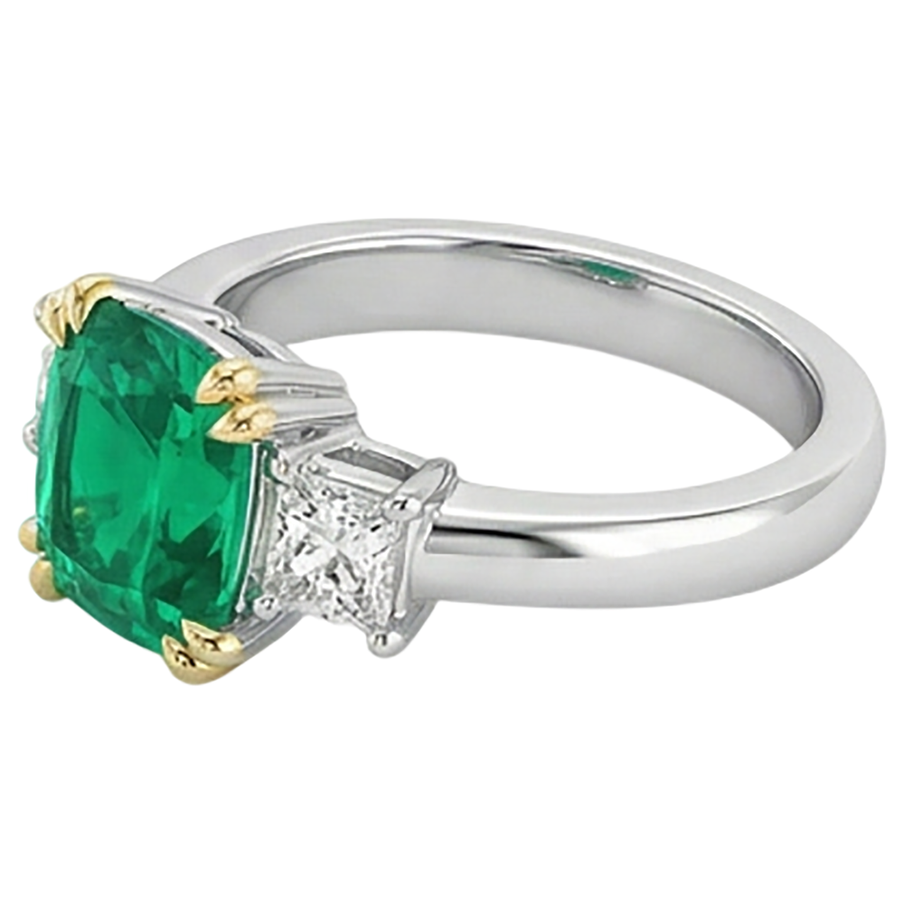 Colored Stone Ring 14 Karat Two Tone Gold with Fine Emerald – profile view