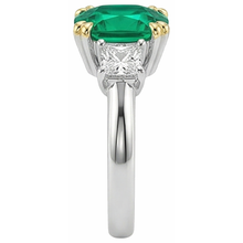 Genuine Fine Emerald Colored Stone Ring 3.50 ct 14 Karat Two Tone Gold – top view