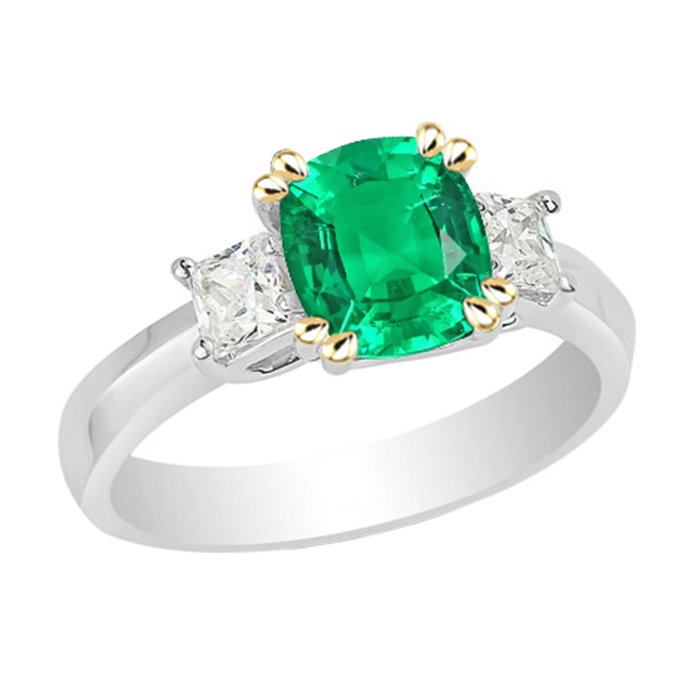 Cushion Cut Fine Emerald ring in 14 Karat Two Tone Gold – main view