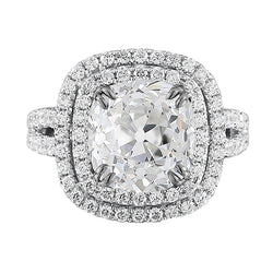 Cushion Double Halo Ring Old Miner Real Diamonds 6.75 Carats Split Shank