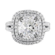 Cushion Double Halo Ring Old Miner Real Diamonds 6.75 Carats Split Shank
