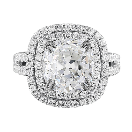 Cushion Double Halo Ring Old Miner Real Diamonds 6.75 Carats Split Shank