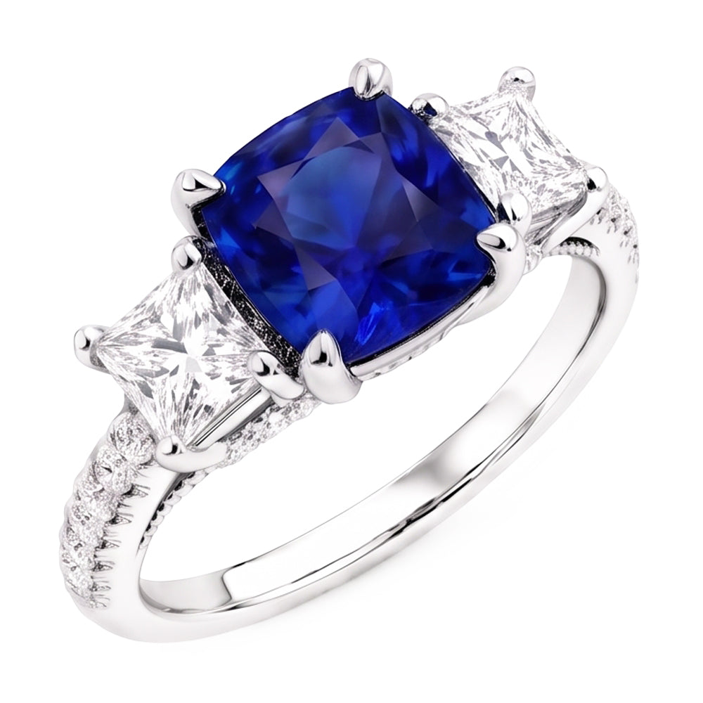 Cushion Gemstone Blue Sapphire Ring Princess Natural Earth Mined Diamonds 2.50 Carats