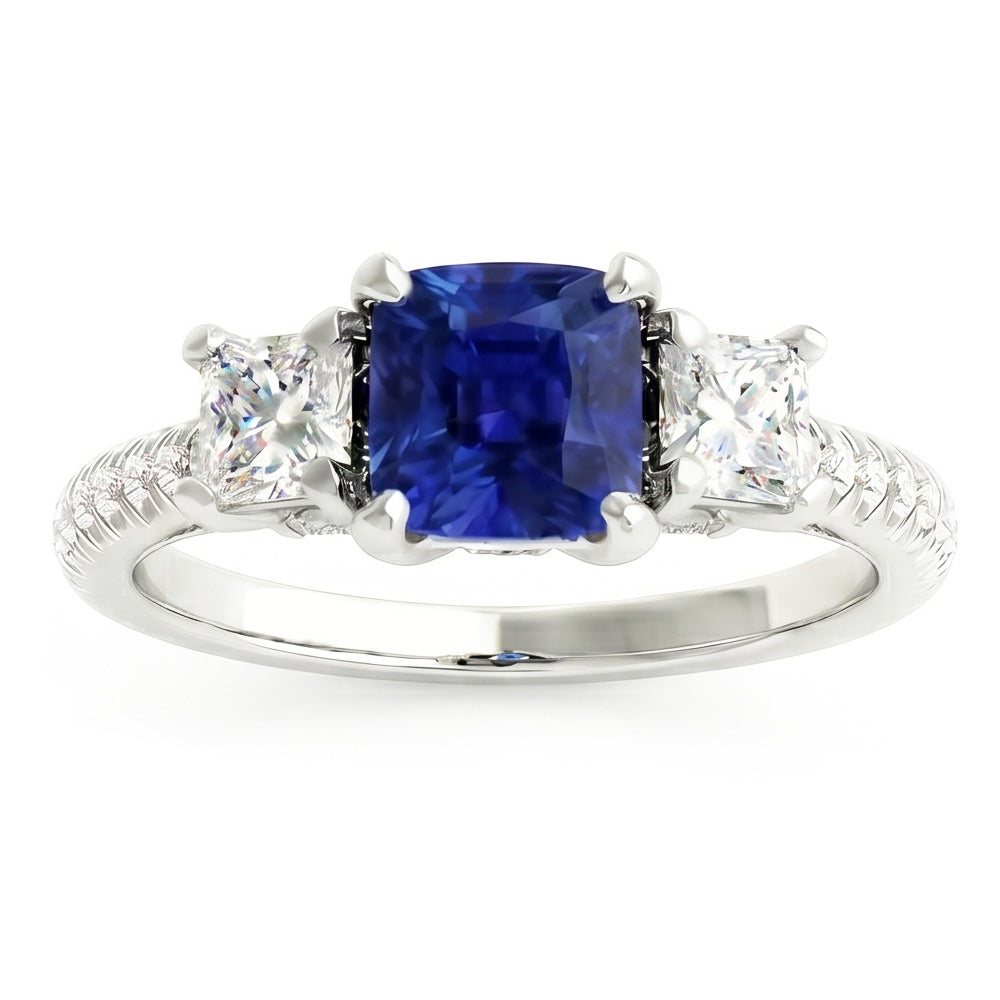 Cushion Gemstone Blue Sapphire Ring Princess Natural Earth Mined Diamonds 2.50 Carats