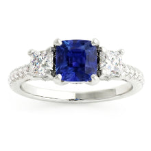 Cushion Gemstone Blue Sapphire Ring Princess Natural Earth Mined Diamonds 2.50 Carats