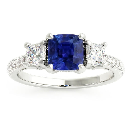 Cushion Gemstone Blue Sapphire Ring Princess Natural Earth Mined Diamonds 2.50 Carats