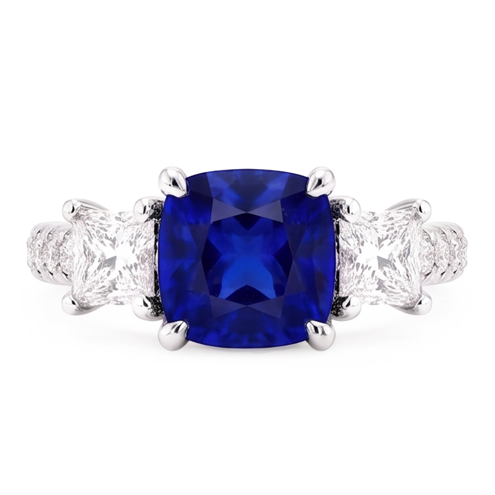 Cushion Gemstone Blue Sapphire Ring Princess Natural Earth Mined Diamonds 2.50 Carats