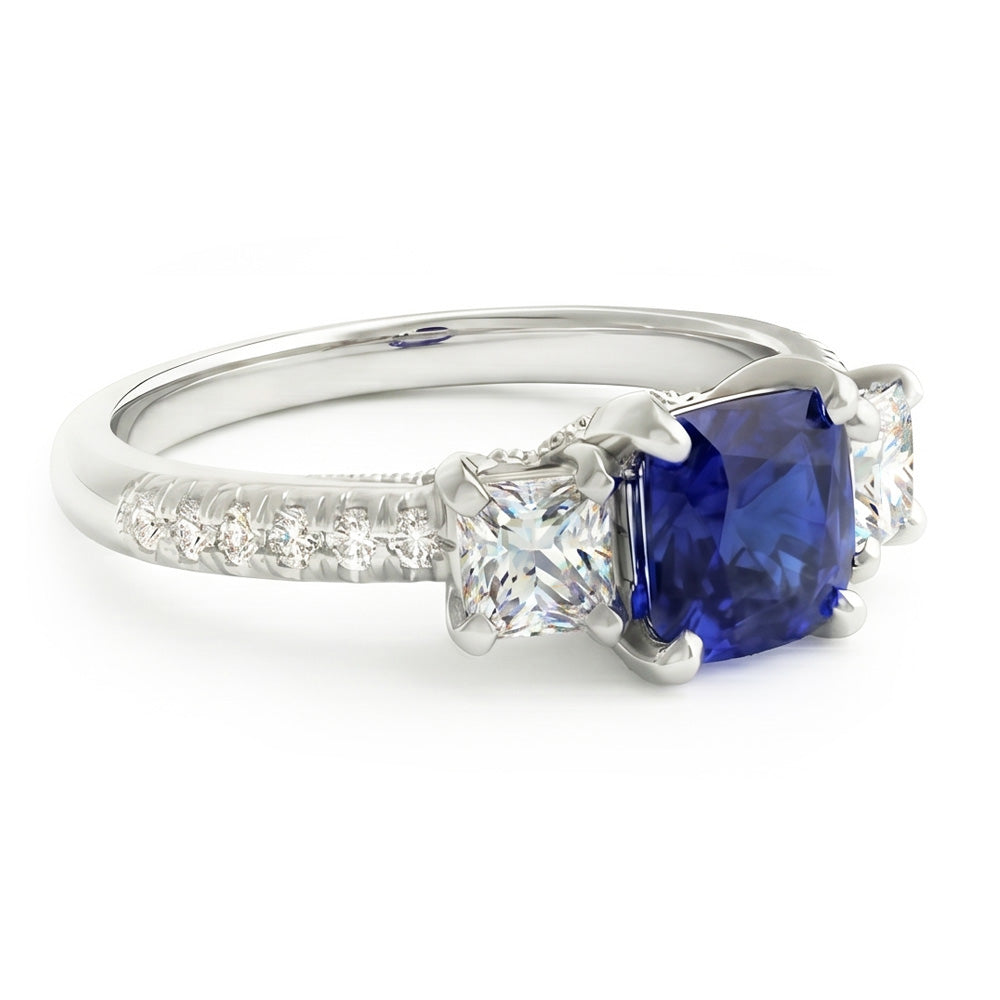 Cushion Gemstone Blue Sapphire Ring Princess Natural Earth Mined Diamonds 2.50 Carats
