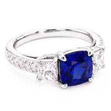 Cushion Gemstone Blue Sapphire Ring Princess Natural Earth Mined Diamonds 2.50 Carats