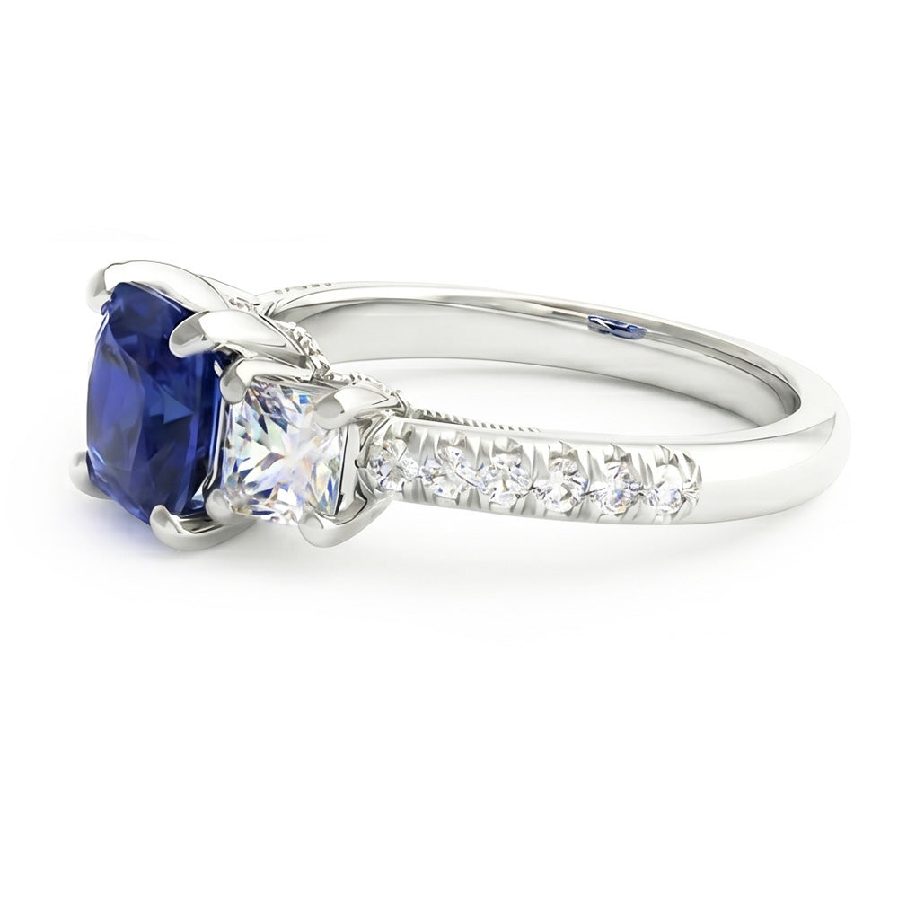 Cushion Gemstone Blue Sapphire Ring Princess Natural Earth Mined Diamonds 2.50 Carats