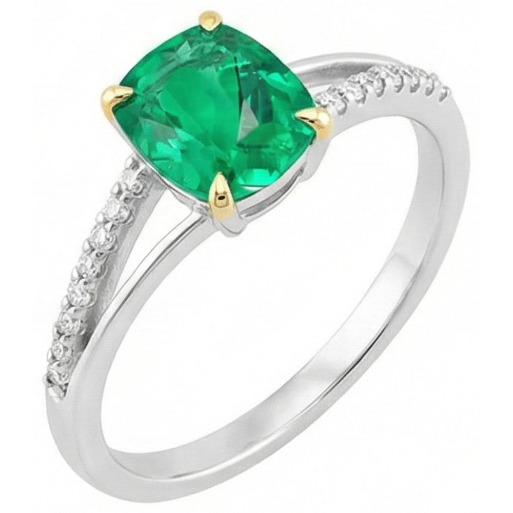 Earth-Mined Emerald Precious Stone Ring 2 ct Two-Tone 14K Gold – side view