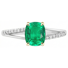 Emerald Oval Precious Stone Ring in Two-Tone 14K Gold – front view