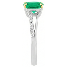 Precious Stone Ring Two-Tone 14K Gold with Emerald – back view