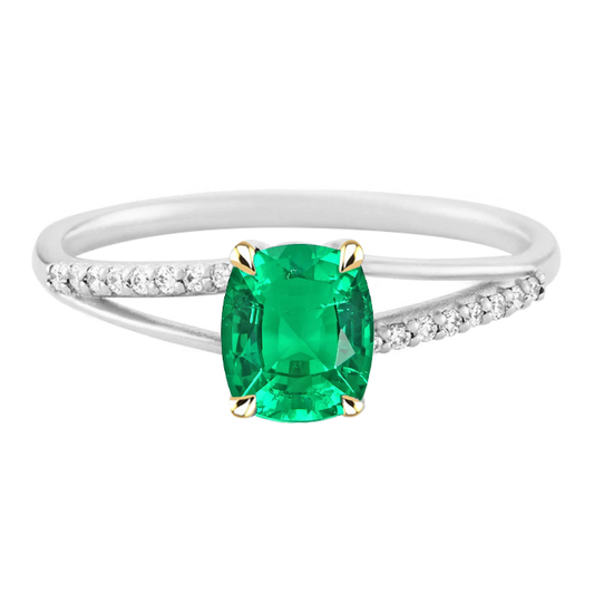 Precious Stone Ring Two-Tone 14K Gold with Emerald – main view
