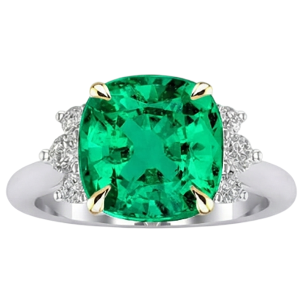 Gemstone Ring 14K Two Tone Gold with Emerald – angle view
