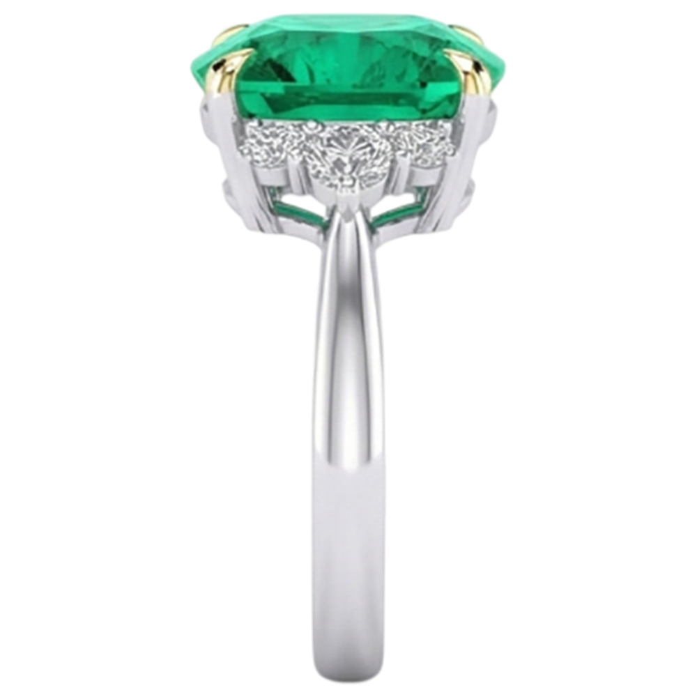 Genuine Emerald Gemstone Ring 4 ct 14K Two Tone Gold – profile view