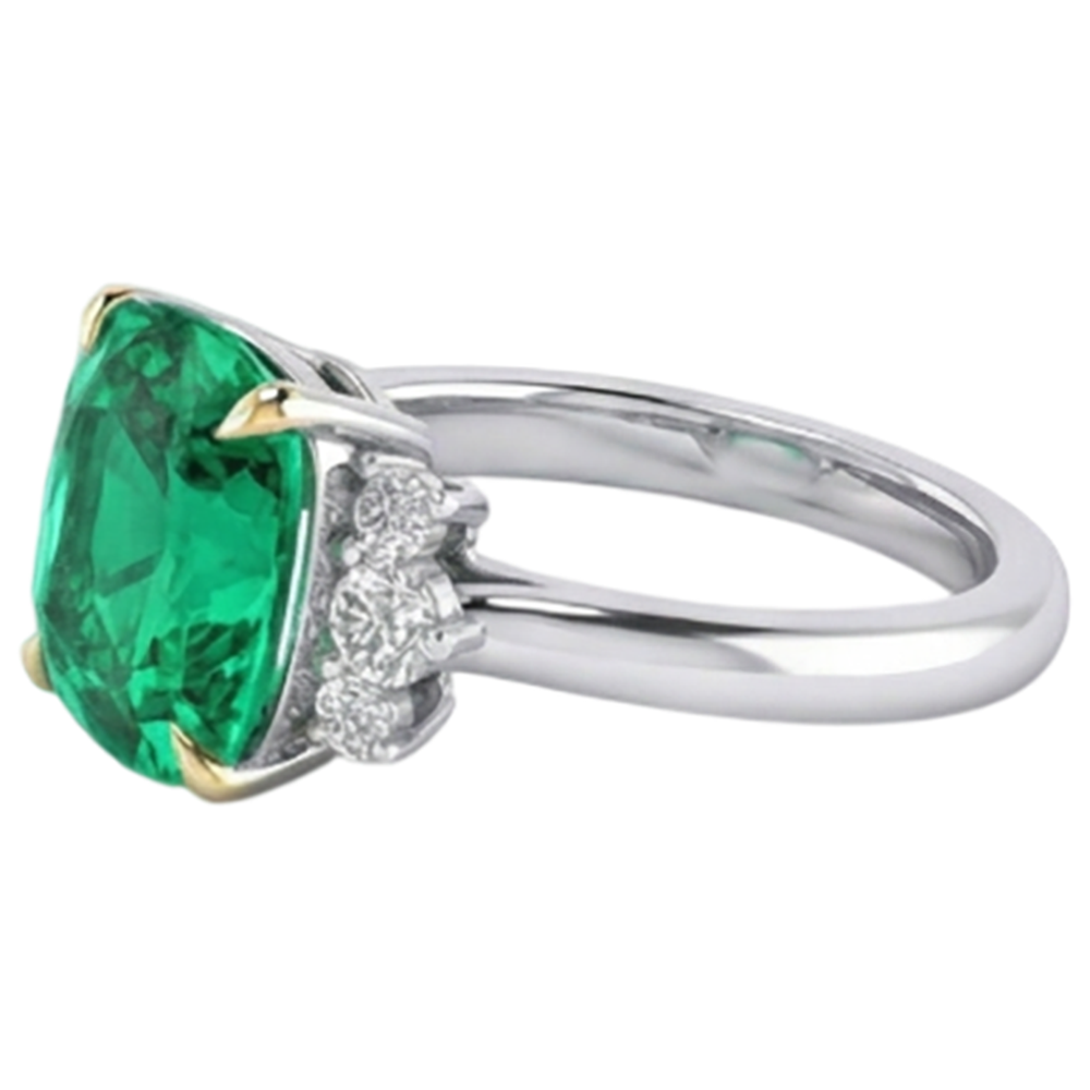 Emerald Gemstone Ring 4-ct 14K Two Tone Gold – top view