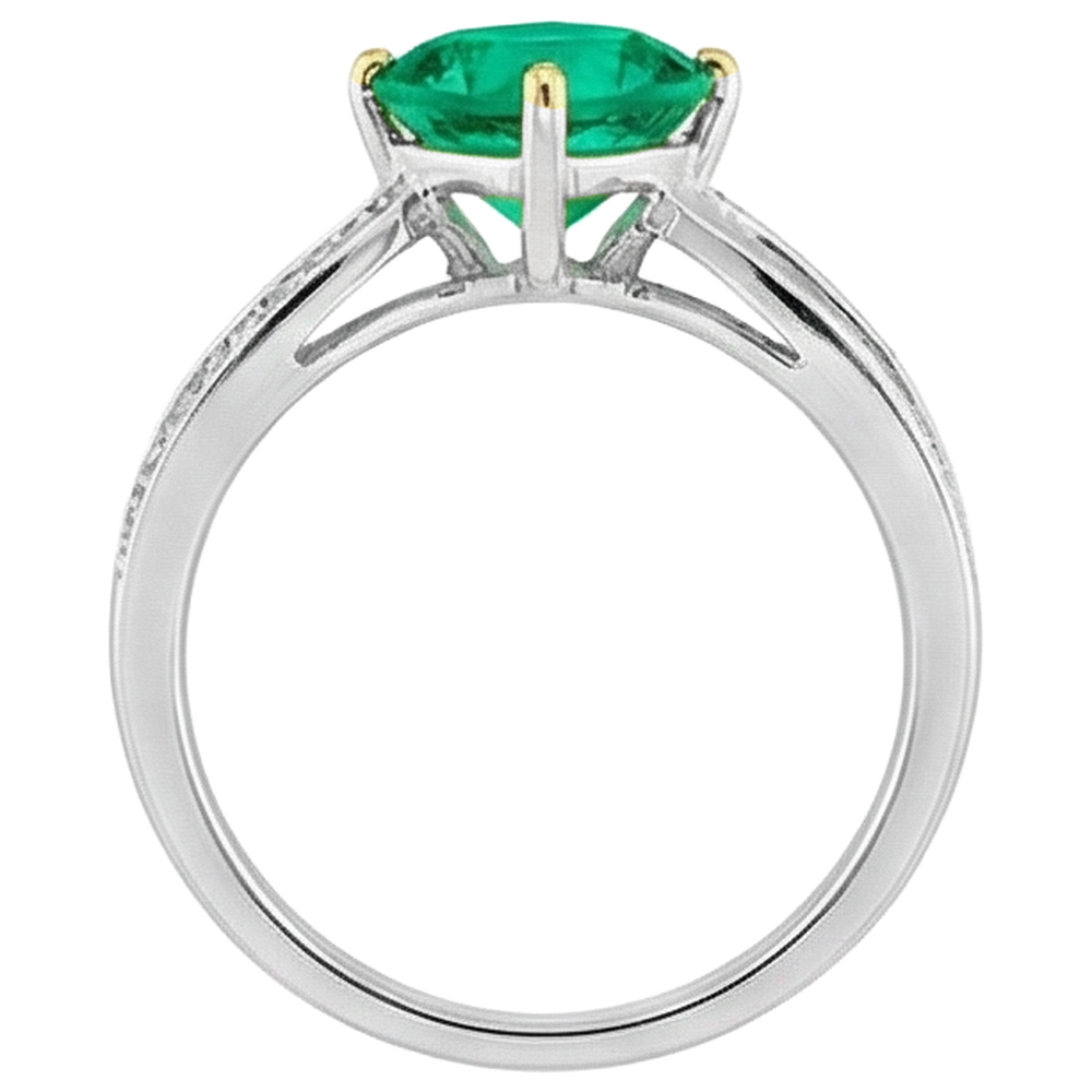 Natural Emerald Gemstone Ring 1 ct 14 Karat Two Tone Gold – top view