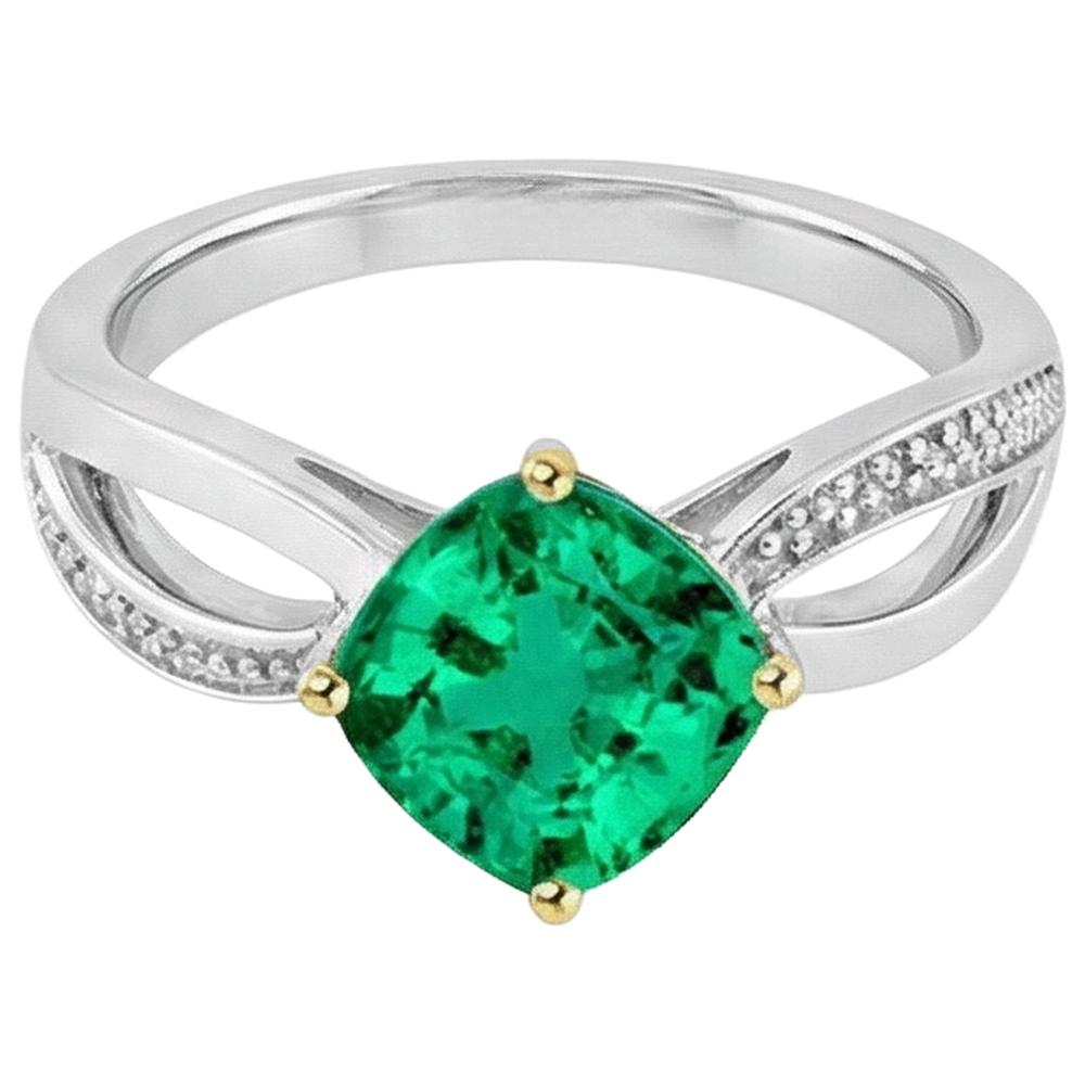 Emerald Gemstone Ring 1-ct 14 Karat Two Tone Gold – front view