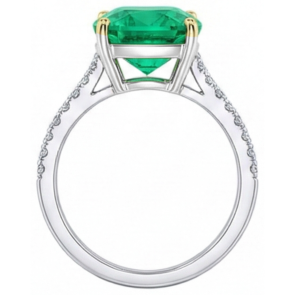 Authentic Colombian Emerald Precious Stone Ring 3.50 ct 14 Karat Two Tone Gold – top view