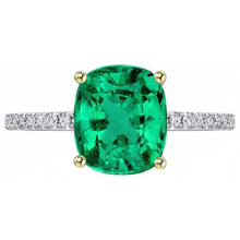 Authentic Colombian Emerald Precious Stone Ring 3.50 ct 14 Karat Two Tone Gold – side view