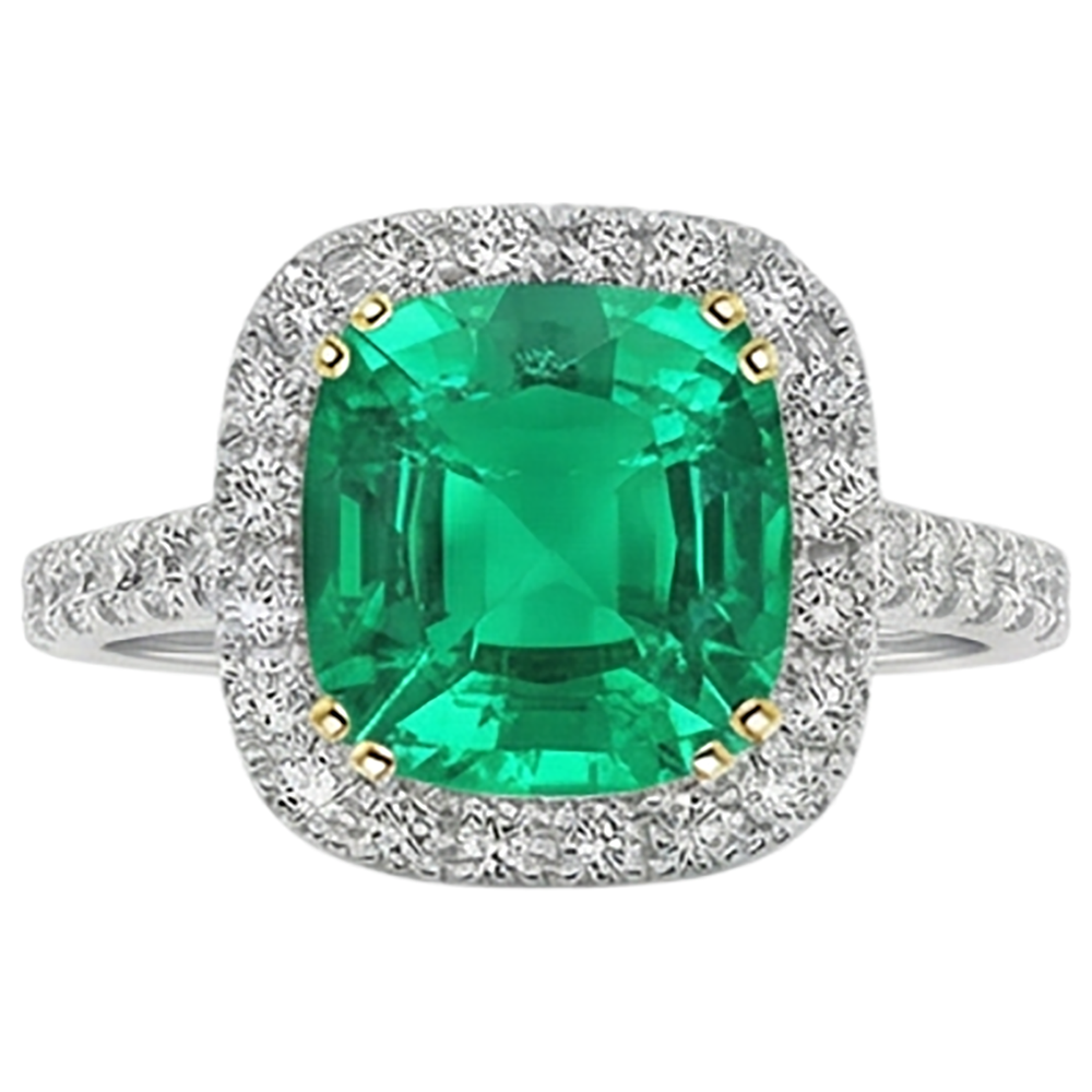 Fine Emerald Colored Stone Ring 2.50-ct 14 Karat Two Tone Gold – front view