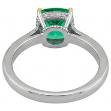 Emerald Cushion Cut Precious Stone Ring in 14K Two Tone Gold – back view