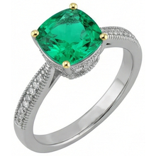 Precious Stone Ring 14K Two Tone Gold with Emerald – side view