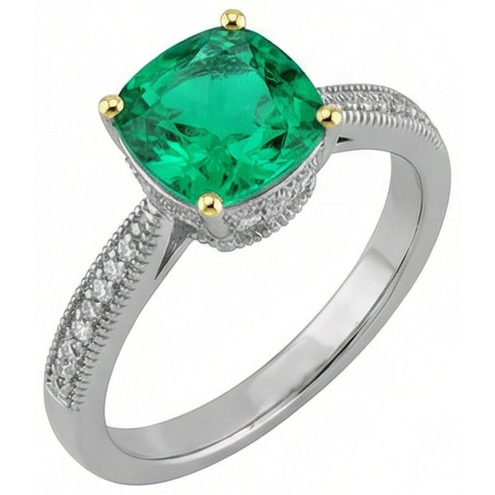 Precious Stone Ring 14K Two Tone Gold with Emerald – side view