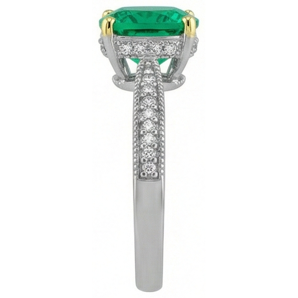 Emerald Precious Stone Ring 1-ct 14K Two Tone Gold – top view
