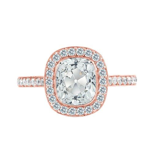 Cushion Halo Genuine Diamond Old Mine Cut Ring Accented Bezel Set 3 Carats