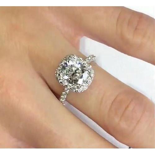 Cushion Halo Natural Diamond Ring 4 Carat Pave Ring