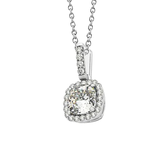 Cushion Halo Real Diamond Pendant Without Chain Necklace 1.35 Carat WG 14K
