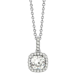 Cushion Halo Real Diamond Pendant Without Chain Necklace 1.35 Carat WG 14K