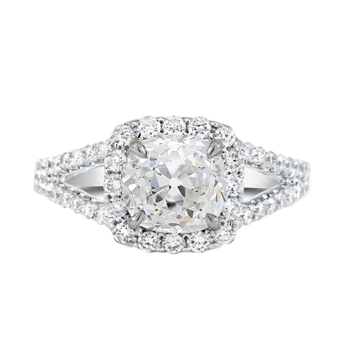 Cushion Halo Ring Old Miner Real Diamond Split Shank 4.75 Carats Gold 14K