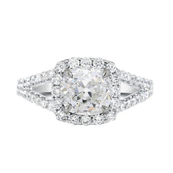 Cushion Halo Ring Old Miner Real Natural Earth Mined Diamond Split Shank 4.75 Carats Gold 14K
