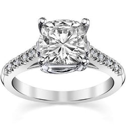 Cushion Halo & Round Cut 3 Ct Real Diamonds Engagement Ring White Gold 14K