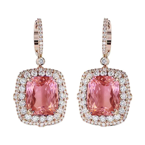 Cushion Kunzite Crystal Halo Earrings