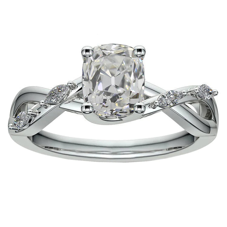 Cushion & Marquise Old Miner Natural Diamond Ring Twisted Style 3.50 Carats