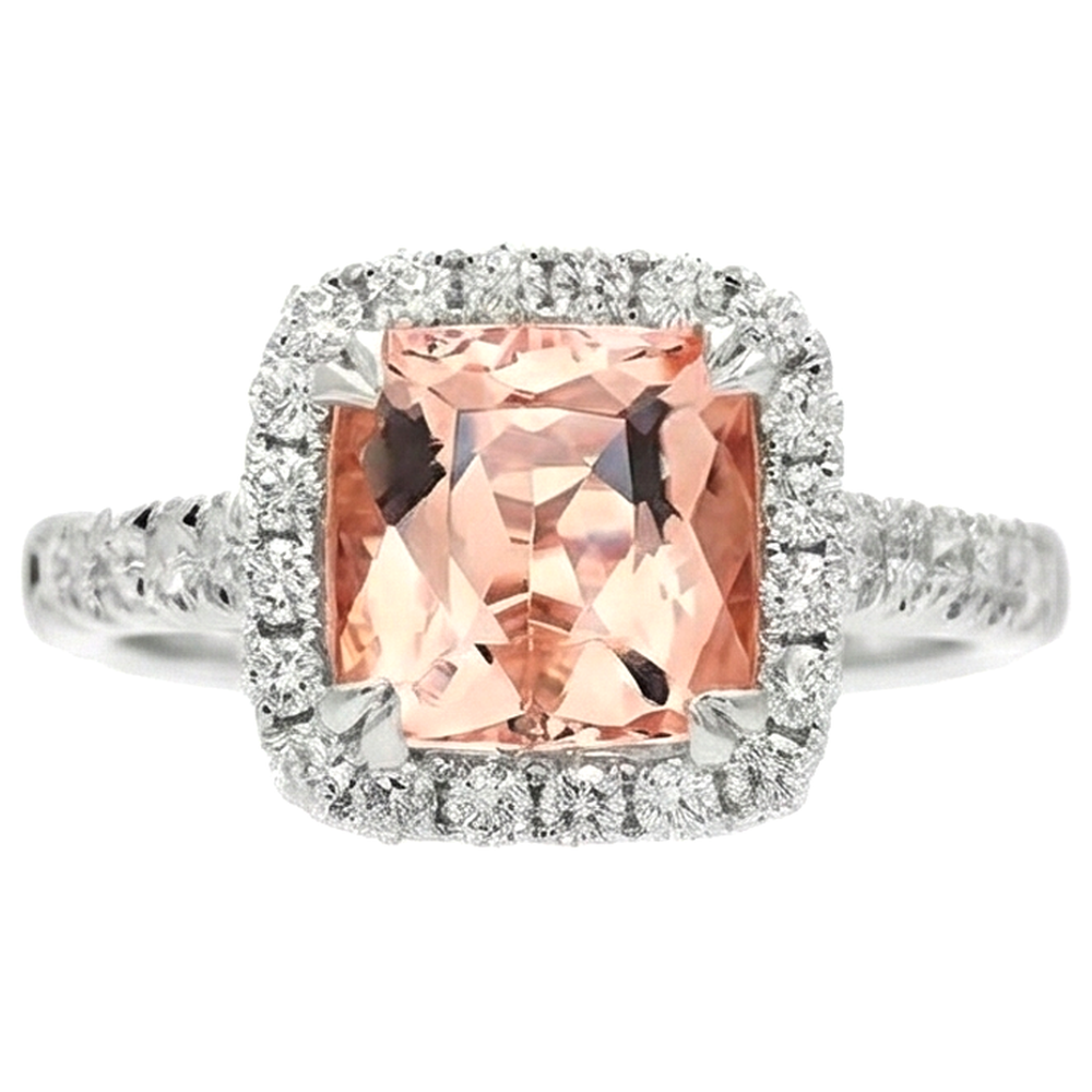 natural round morganite 27ct ring close up detail