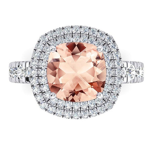 Cushion Morganite Diamond Ring